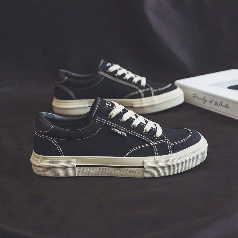 人本低帮帆布鞋男2026春季新款韩版系带休闲鞋透气百搭运动板鞋子,流行男鞋,帆布鞋,淘宝优惠券,粉丝福利购,淘宝优惠卷