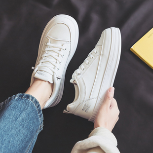 人本厚底小白鞋女2026春季百搭一脚蹬女鞋皮面休闲透气懒人鞋板鞋