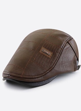 时尚PU前进保暖jamont加绒简约新款/ 鸭舌帽秋冬季皮帽子阳冠百搭