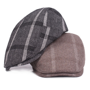 英伦风大格纹棉布秋冬鸭舌帽中青年冬天单帽复古风导演帽休闲时尚