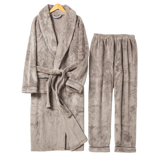 睡袍男士秋冬季加厚珊瑚绒睡衣加绒保暖浴衣男士浴袍加长款春秋款