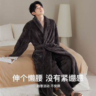 睡衣男士睡袍男款秋冬款冬季珊瑚绒加厚加绒家居服套装浴袍加长款