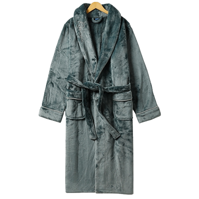 睡袍男士冬季法兰绒加厚浴袍加长款2025新款珊瑚绒加绒秋冬季睡衣