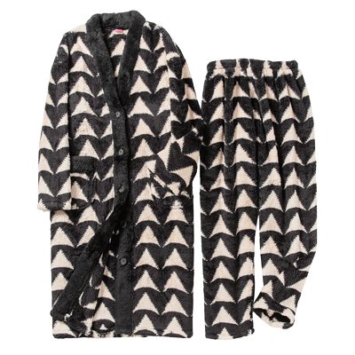 睡袍女冬季新款长毛绒睡衣女法兰绒长款加厚家居服套装可外穿春秋