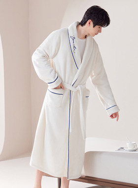 睡袍冬季男款浴袍珊瑚绒睡衣男长袍法兰绒长款家居服秋冬2025新款