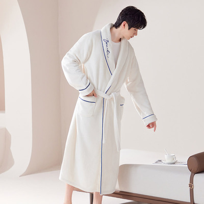 睡袍冬季男款浴袍珊瑚绒睡衣男长袍法兰绒长款家居服秋冬2025新款