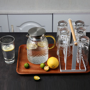 简约锤纹冷水壶家用耐高温玻璃杯凉水杯大容量杯子套装客厅茶杯具