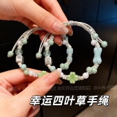 幸运四叶草手绳简约小众高颜值陶瓷四叶草手链可调节送女友不掉色