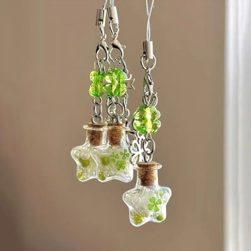 幸运四叶草星星罐手机挂件