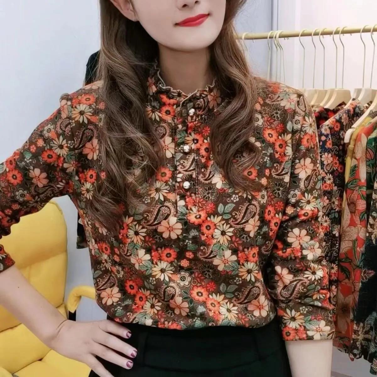 长袖印花一体绒德绒面料女