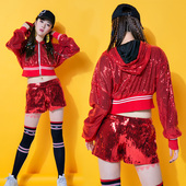 DS时尚 舞台装 演出服街舞嘻哈爵士亮片上衣露脐短外套长袖 表演服装