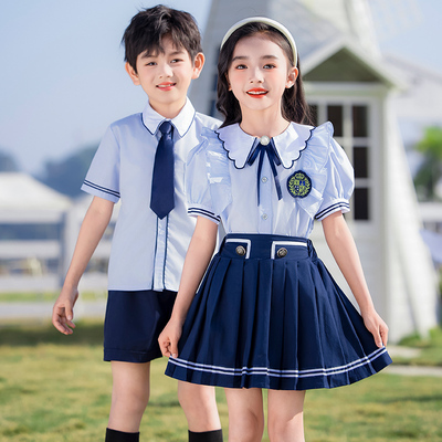 幼儿园园服夏装小学生校服六一节合唱毕业照班服短袖表演服英伦风