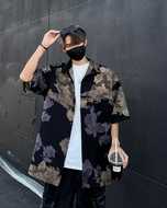 拼接色短袖短袖衬衫尖领时尚帅气