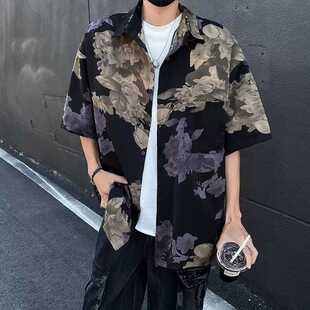 男女港风痞帅宽松夏威夷花外穿衬衣 衬衫 欧美时尚 潮牌花卉百搭短袖