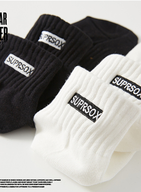 潮牌白色刺绣字母袜子男款夏季短袜纯棉中筒袜女潮男生短筒运动袜