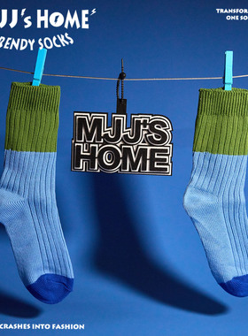 日系复古粗线蓝色袜子男款长袜纯棉秋冬季撞色中筒袜女潮男士潮流