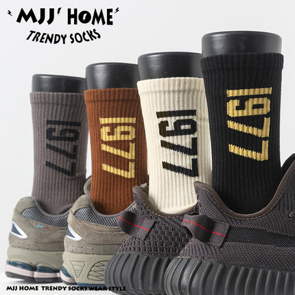 美式潮牌数字1977袜子男款长袜秋冬季中筒袜女潮纯棉男士运动潮袜