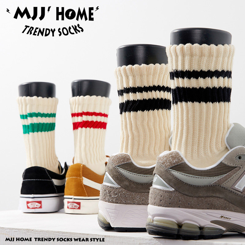 日系复古条纹袜子男款长袜秋冬季毛巾底中筒袜女潮纯棉男士运动袜