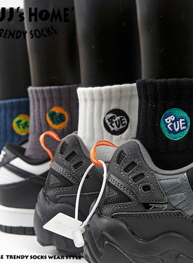 潮牌刺绣袜子男款短袜春夏季潮流纯棉中筒袜女潮袜男士短筒运动袜