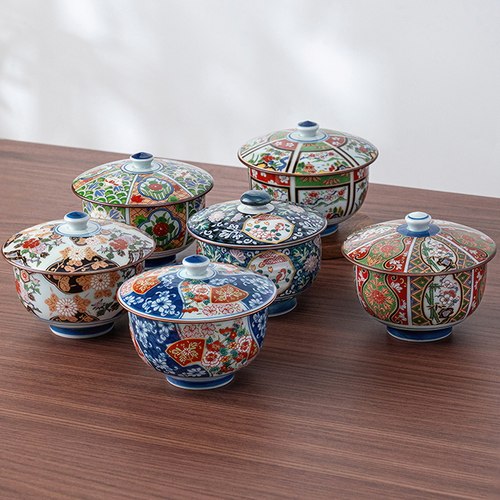 美浓烧古伊万里带盖碗套装个性日式进口金斓手炖盅釉上家用茶碗