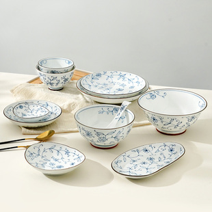 美浓烧日式 家用饭碗高级感餐具轻奢盘碗 陶瓷碗碟套装 釉下彩新中式