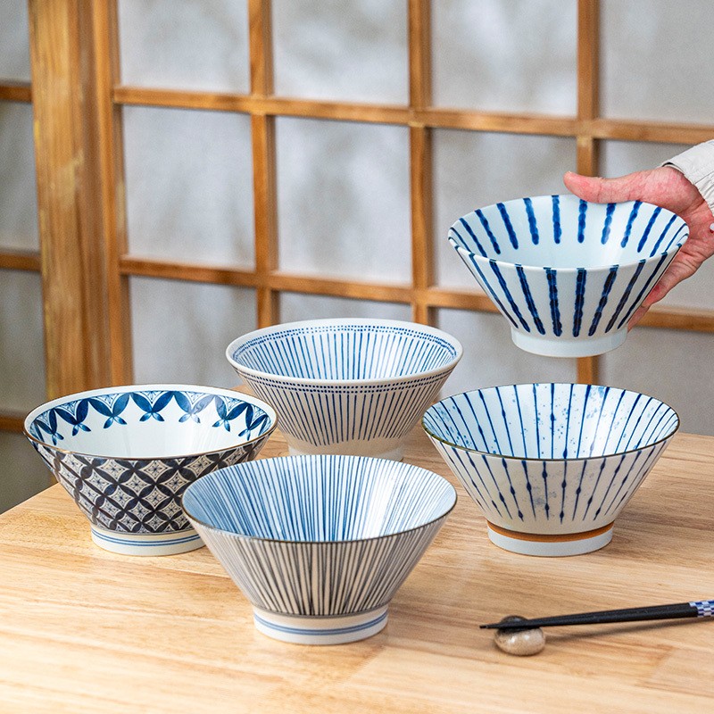 美浓烧日式斗笠陶瓷釉下彩饭碗面碗沙拉碗水果碗家用餐具单个进口
