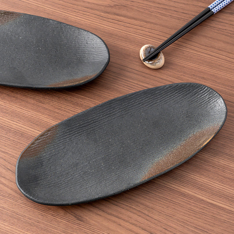 美浓烧日式进口大号12英寸椭圆盘陶瓷盘家用装菜餐具单个新款长盘