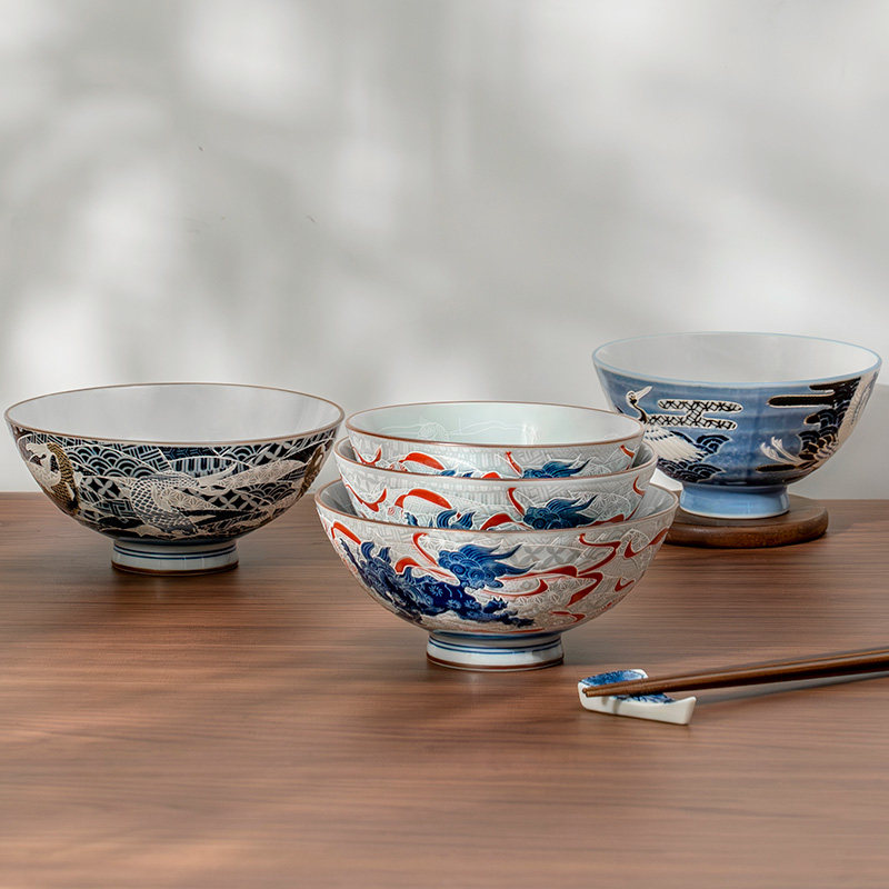 MinoYaki美浓烧 龙凤纹米饭碗5个家用高级感浮雕陶瓷进口餐具套装,餐饮具,碗,淘宝优惠券,粉丝福利购,淘宝优惠卷