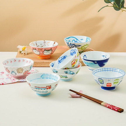 日本可爱儿童碗餐具卡通陶瓷饭碗宝宝食品级早餐吃饭瓷碗家用饭碗