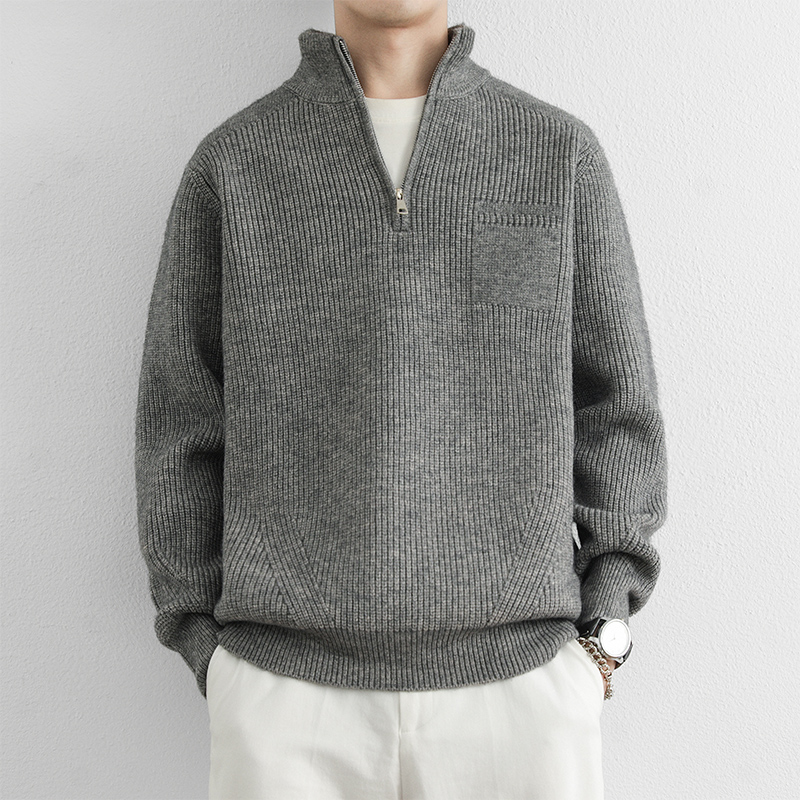 URSBOB男士拉链立领套头毛衣冬季新款百搭青年加厚针织打底衫上衣