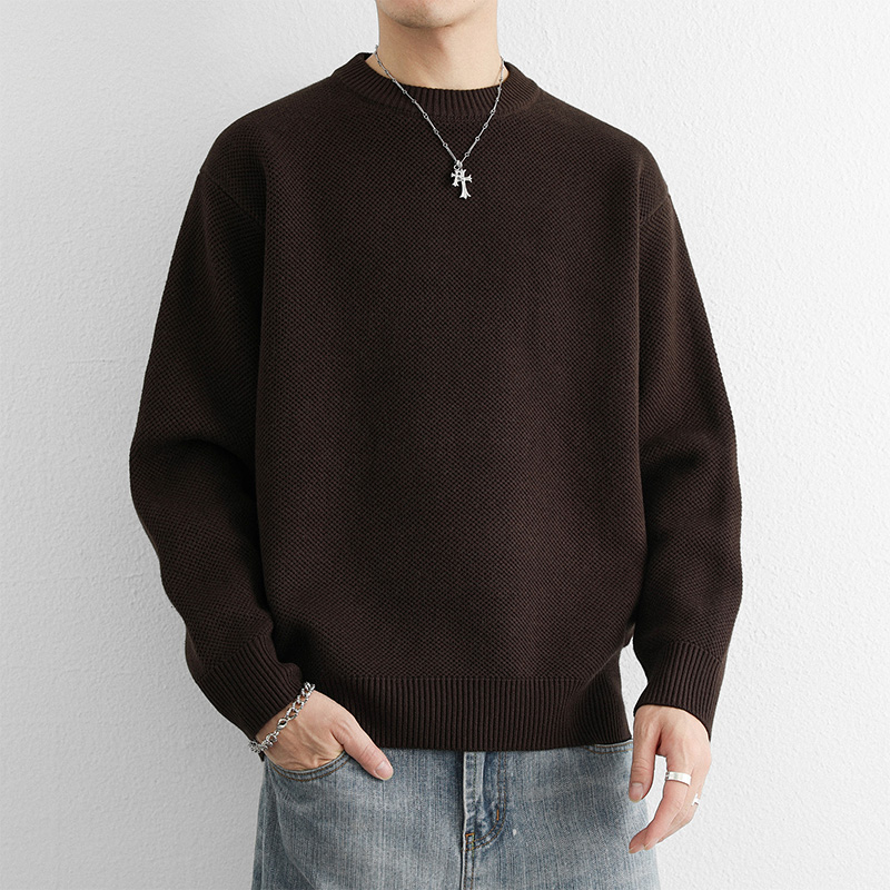 URSBOB冬装加厚毛衣针织打底衫上衣纯棉冬季男士圆领套头青年时尚