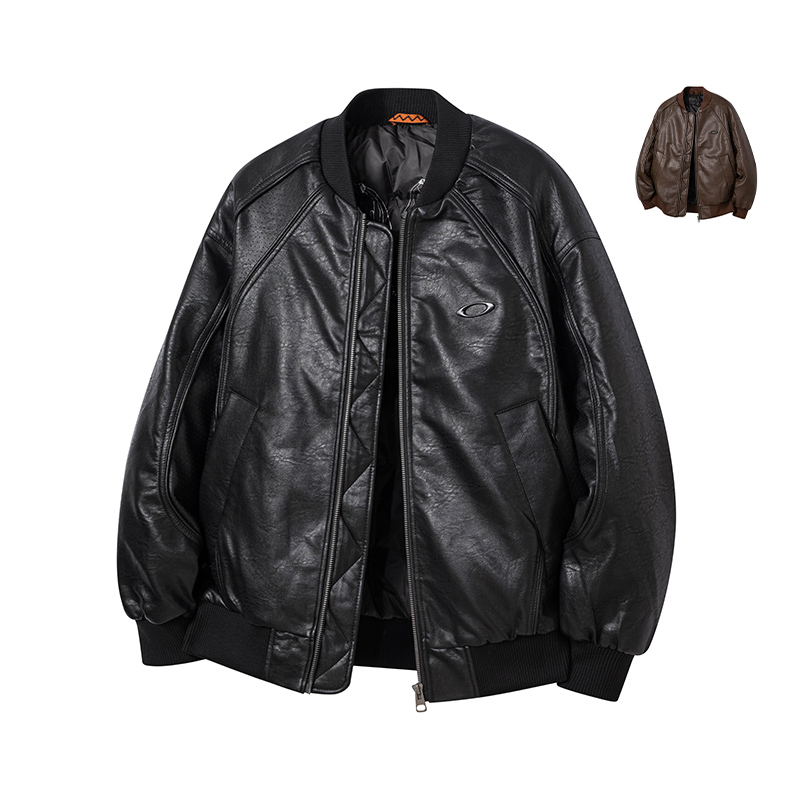 URSBOB冬季新款男士棒球领皮衣羽绒服青年长袖加厚保暖外套开衫潮