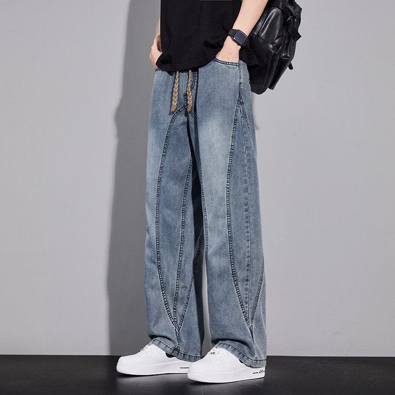 URSBOB男士春季直筒牛仔裤时尚百搭休闲青年中腰宽松运动长裤潮牌,男装,牛仔裤,淘宝优惠券,粉丝福利购,淘宝优惠卷