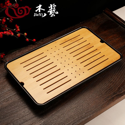 日式竹制茶盘家用简约排水干泡盘功夫茶具茶台大号长方形茶海托盘