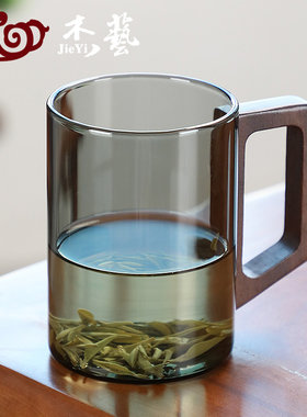 玻璃月牙绿茶杯茶水分离泡茶杯高端带把手个人专用喝茶杯办公喝水
