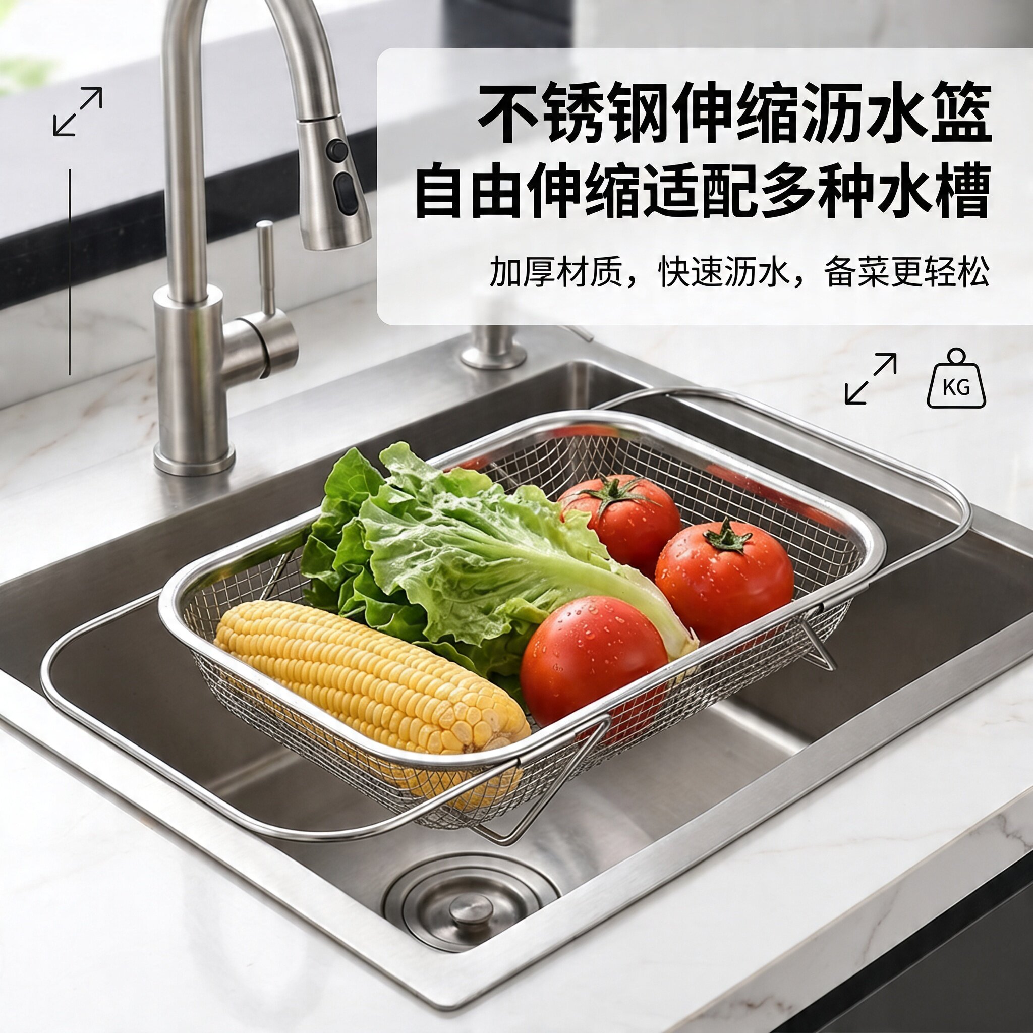 不锈钢多功能可伸缩沥水篮