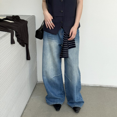 韩货档口LAKE高品质牛仔裤女阔腿裤韩系蓝色爆款宽松长裤emoni春