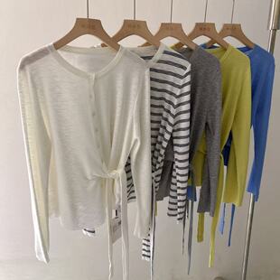 十三行慵懒风设计感竹节肌理绑带针织开衫 韩 女巨显瘦2026早春新款