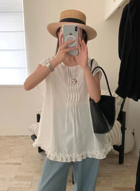 eter圆领荷叶边甜美无袖衬衫女设计感后背单排扣2025夏季W252064