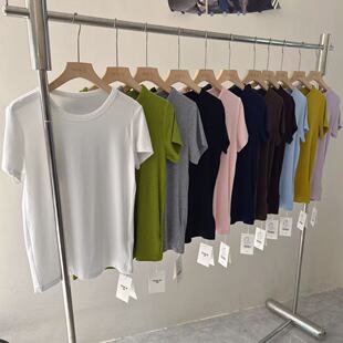 十三行实体元熙天丝弹力棉圆领T恤女短袖2026春夏新款简约打底t