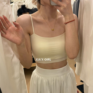 软糯亲肤粉底液无恒奶皮子隐形吊带文胸女一体杯垫防走光美背短款