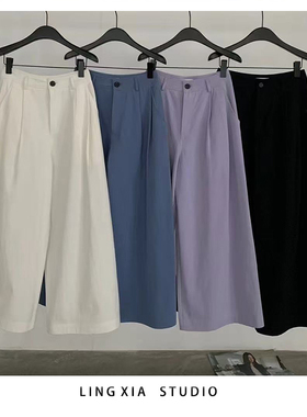 eter休闲宽松阔腿裤女高腰显瘦2025春夏新款多巴胺色系长裤工装裤