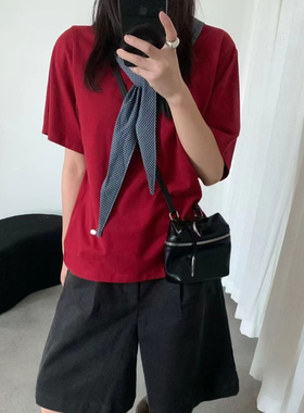 eter韩版基础款披肩T恤女短袖2025早秋新款设计感百搭短款上衣