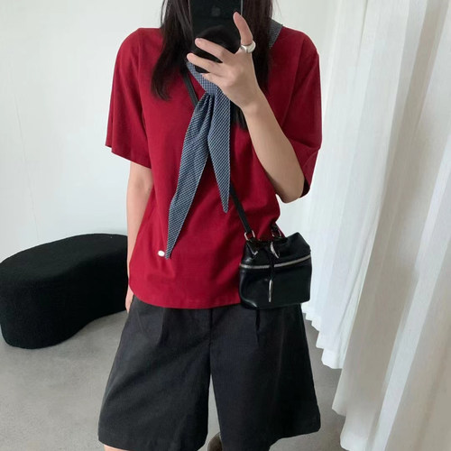 eter韩版基础款披肩T恤女短袖2026早春新款设计感百搭短款上衣