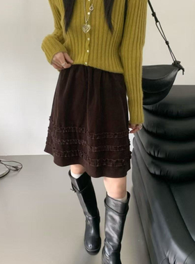 eter荷叶花边半身裙女设计感韩版2025秋冬新款灯芯绒百搭短裙hemp