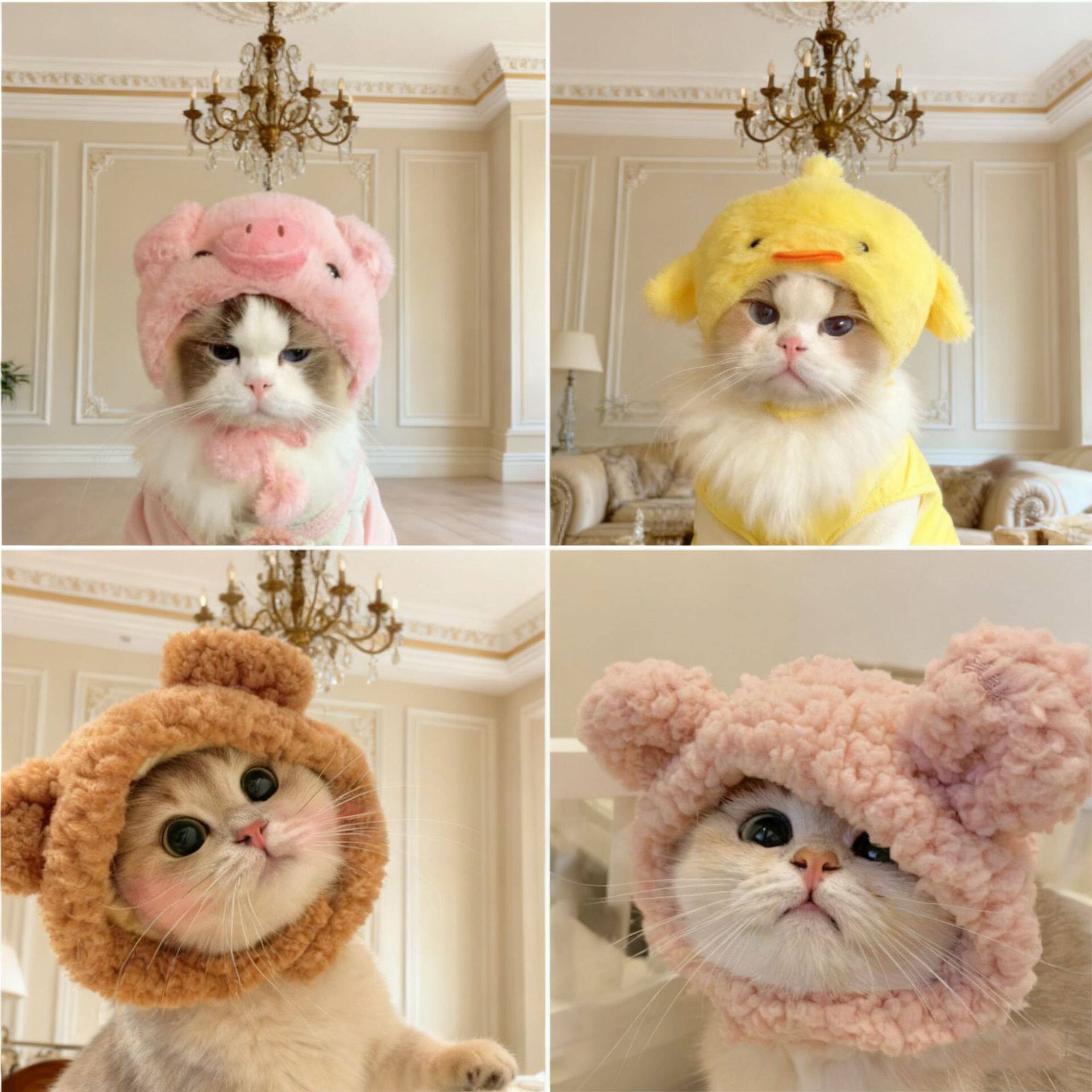 小猪咪猫咪帽子小鸡宠物头套熊猫小熊狗构帽子头饰网红变装帽