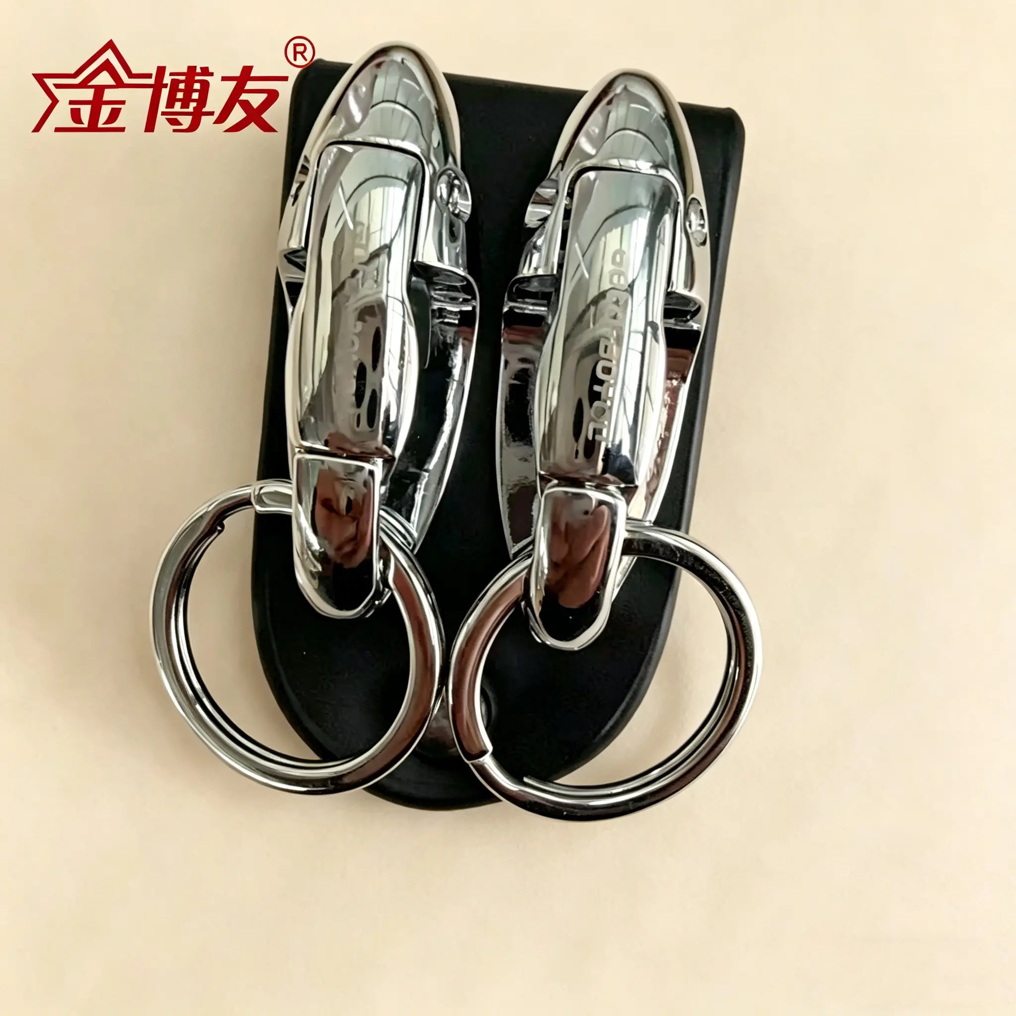 金博友双层牛皮双环穿皮带钥匙扣男士腰挂汽车腰式扣真皮钥匙链