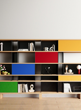 意式多巴胺Nuage书柜实木书架推拉门多功能储物柜隔断中古风家具