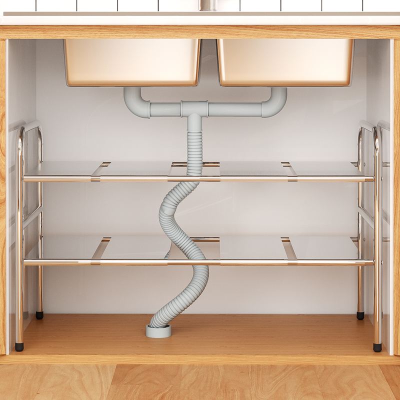 厨房下水槽置物架可伸缩橱柜分层多功能下水道柜子收纳架落地多层-封面