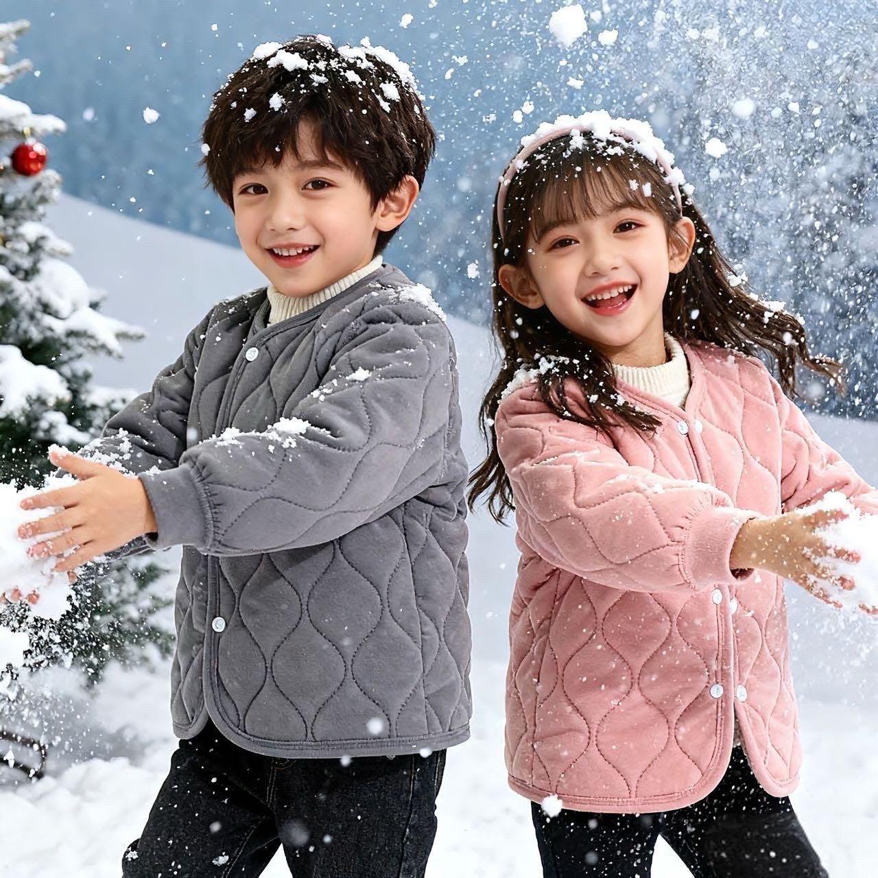 儿童保暖校服学生内胆秋冬新款男童三层夹棉女童加厚外套棉衣